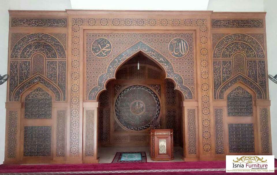 29 Mihrab Masjid Minimalis Mewah Ukiran Kayu Desain Terbaru