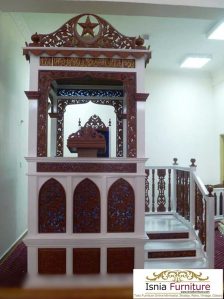 Mimbar Masjid Medan Kayu Jati Putih Coklat
