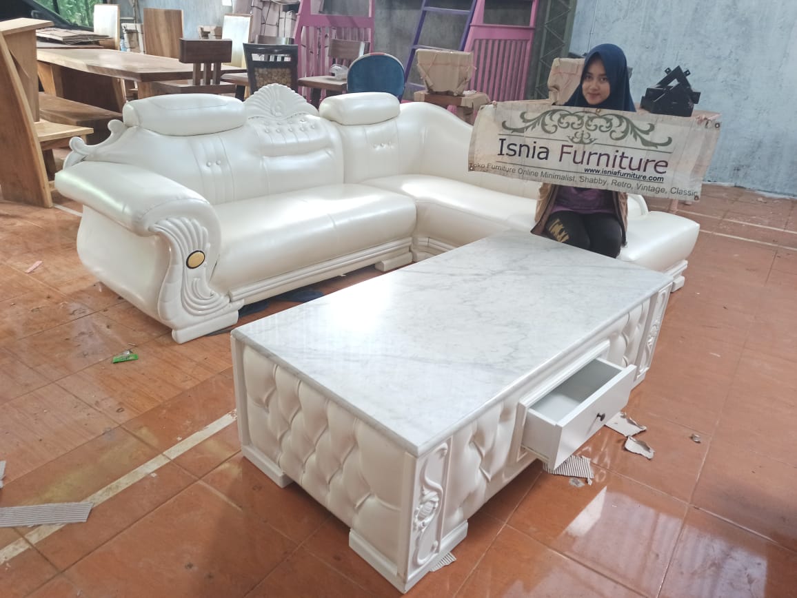 Set Kursi Tamu Sudut Sofa Surabaya Putih