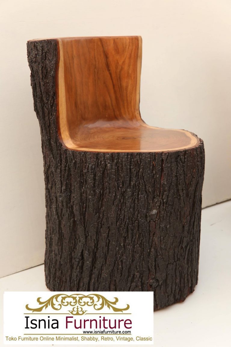 kursi dari batang kayu utuh mahoni