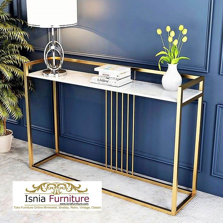 Meja Konsul Marmer Stainless Gold Modern Minimalis