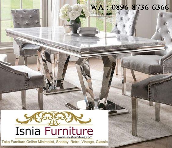 Jual Meja Makan Marmer Kaki Stainless Bentuk Kristal