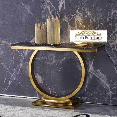 Jual Meja Konsul Marmer Kaki Stainless Cincin Lingkaran Gold