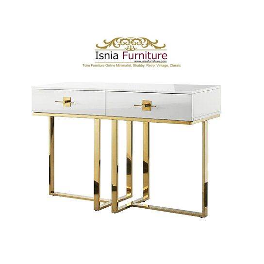 Meja Konsul Stainless Gold Glossy Dua Laci Minimalis