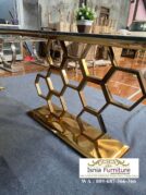 Jual Meja Konsul Marmer Kaki Stainless Model Sarang Lebah Gold