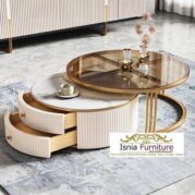 Jual Coffe Table Top Marmer Putih Bulat Stainless Gold Minimalis Terbaru