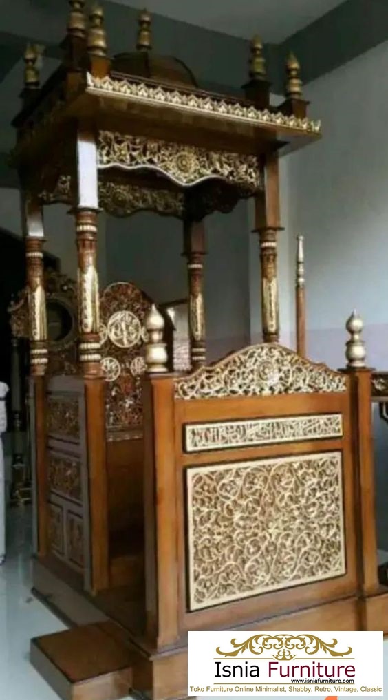 Mimbar Masjid Jati Solid Kubah Ukiran Kaligrafi Mewah Terbagus