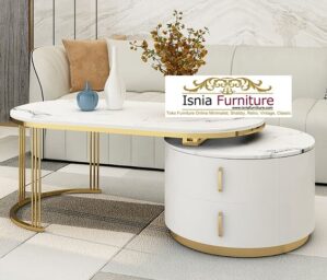 Jual Coffee Table Storage Minimalis Marmer Bundar Stainless Design Terbagus