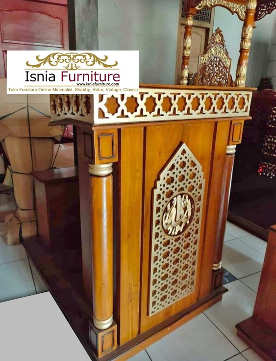 Mimbar Masjid Podium Jati Ukiran Classic Minimalis Harga Termurah