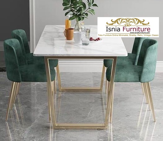 Meja Makan Minimalis Marmer Simple Stainless U Gold Design Modern