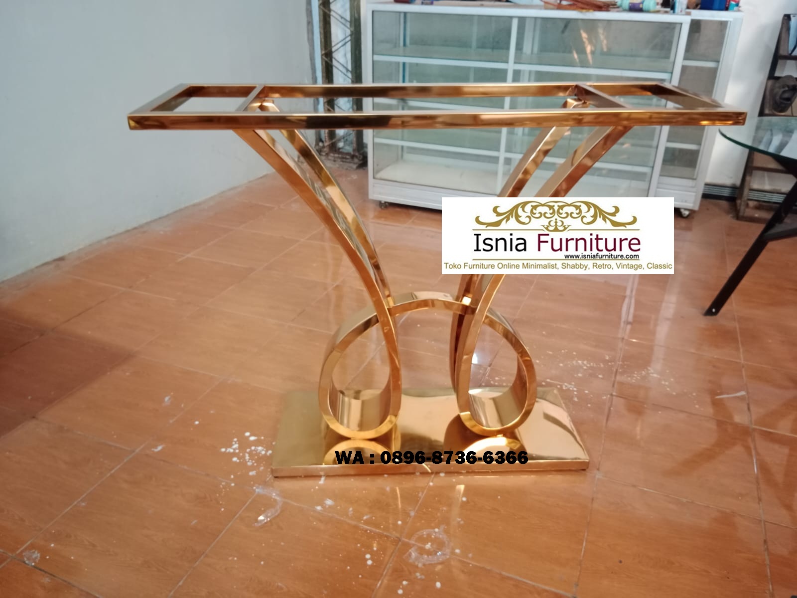 kaki meja konsul stainless bentuk H unik elegan