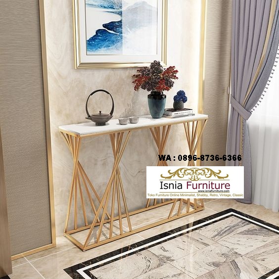 meja konsul marmer putih stainless gold luxury cantik