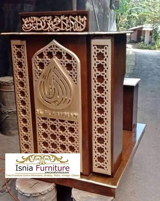 Mimbar Masjid Podium Ornamen Arabic Ukir Kayu Jati Minimalis Murah