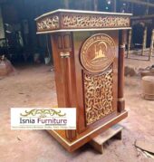 Jual Mimbar Masjid Podium Ornamen Arabic Ukir Kayu Jati Minimalis Murah