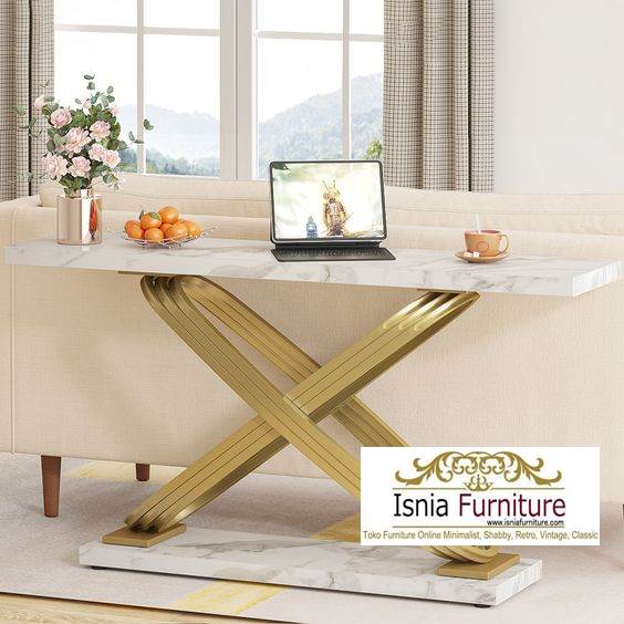Meja Console Marmer Carrara Stainless Galaxy Silang Gold