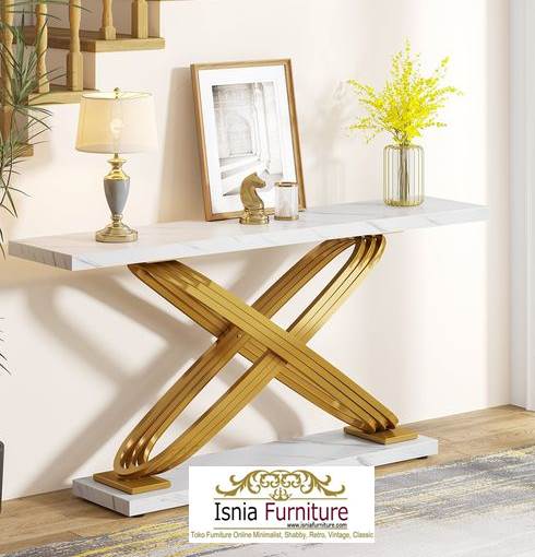 Meja Console Marmer Carrara Stainless Galaxy Silang Gold