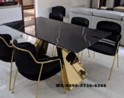 Meja Makan Marmer Hitam Kaki Stainless Gold Mewah