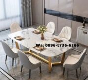 Meja Makan Persegi Panjang Kaki Stainless Gold Elegant